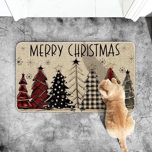 Miniatura 5 de Artoid Mode Tapete con diseño de árboles de Navidad, copos de nieve, Feliz Navidad, decoración del hogar de invierno de bajo perfil, tapete de