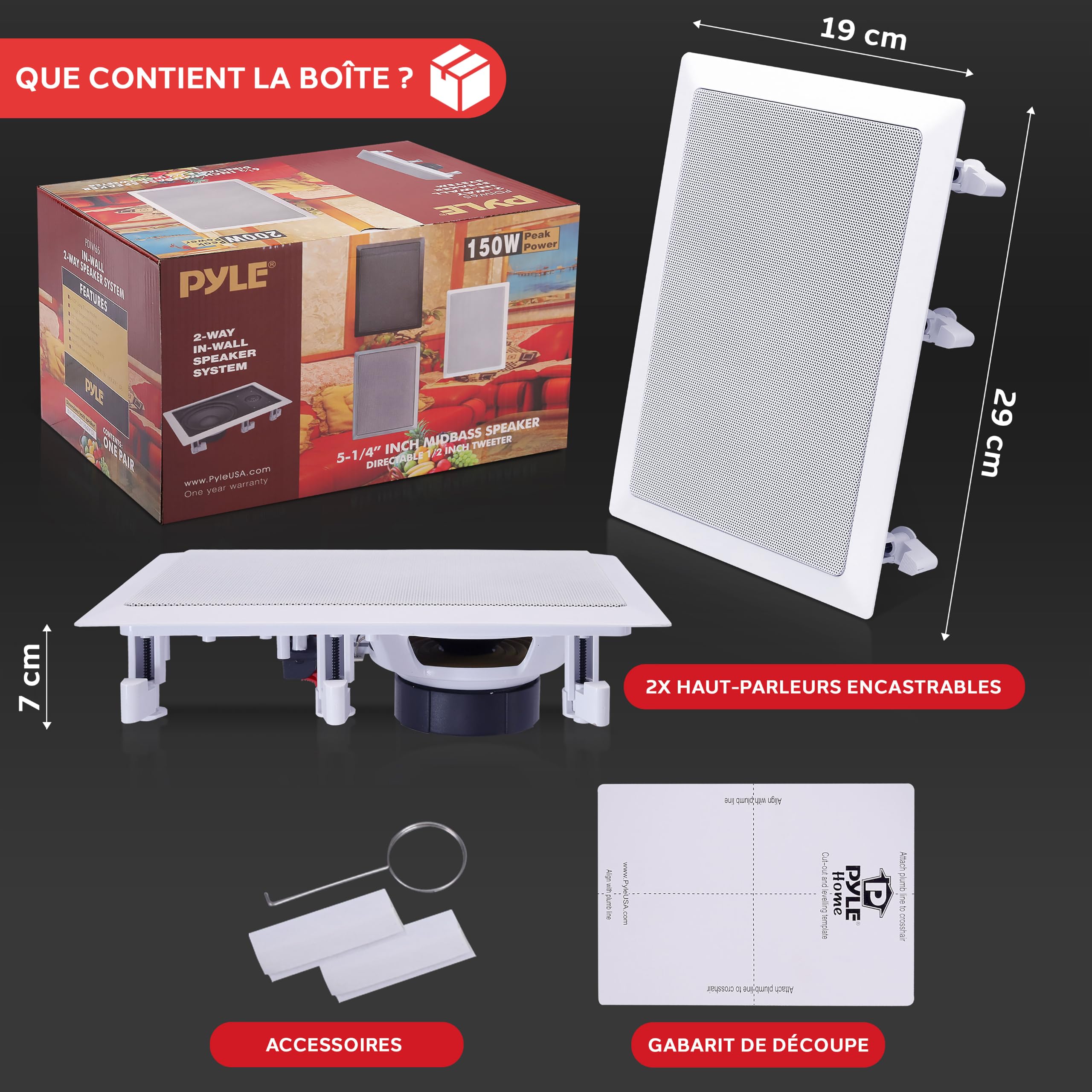 Pyle Enceintes Encastrables Murales Plafond 13,3 cm 150W Paire Blanche