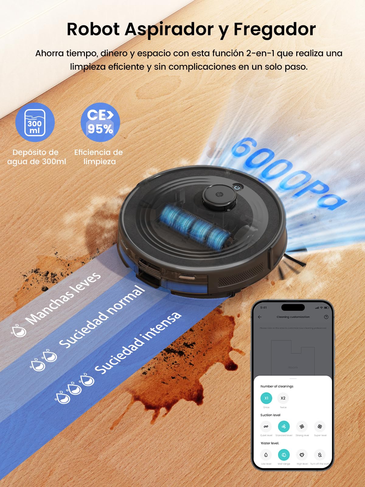 Lefant M2 Pro Robot Aspirador y Fregasuelos, 6000pa, 90 Días Autovaciado, Mapeo Multinivel, Navegación dToF, Limpieza Personalizada, Ideal para Limpiar Suelos Mixtos y Pelo Mascotas