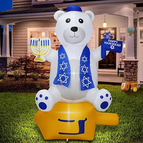 Inflables de Hanukkah de 6 pies para decoración al aire libre, oso sosteniendo una estrella de David y Menorá con luces LED integradas, decoraciones