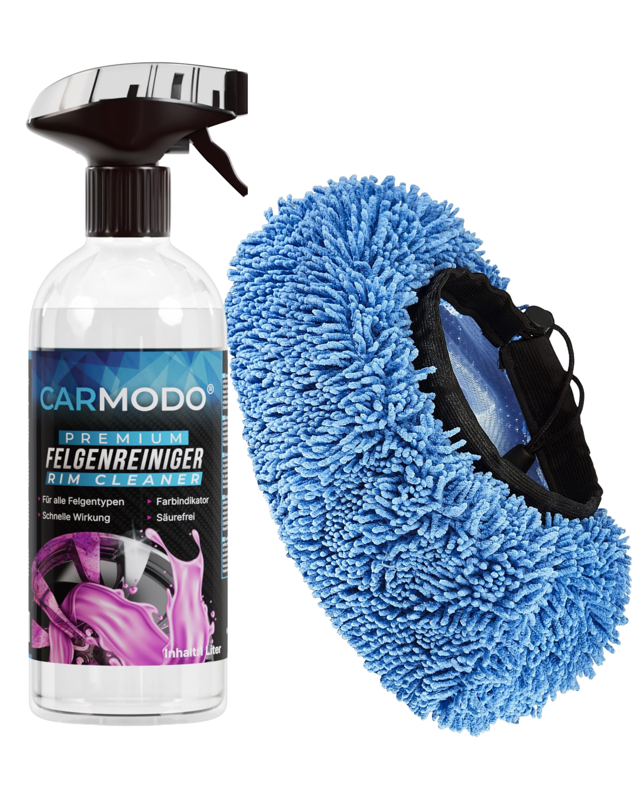 CARMODO® Mr.BOB Premium SB Waschbürstenüberzug + Premium Felgenreiniger - für eine schonende Felgen Reinigung - Säurefrei