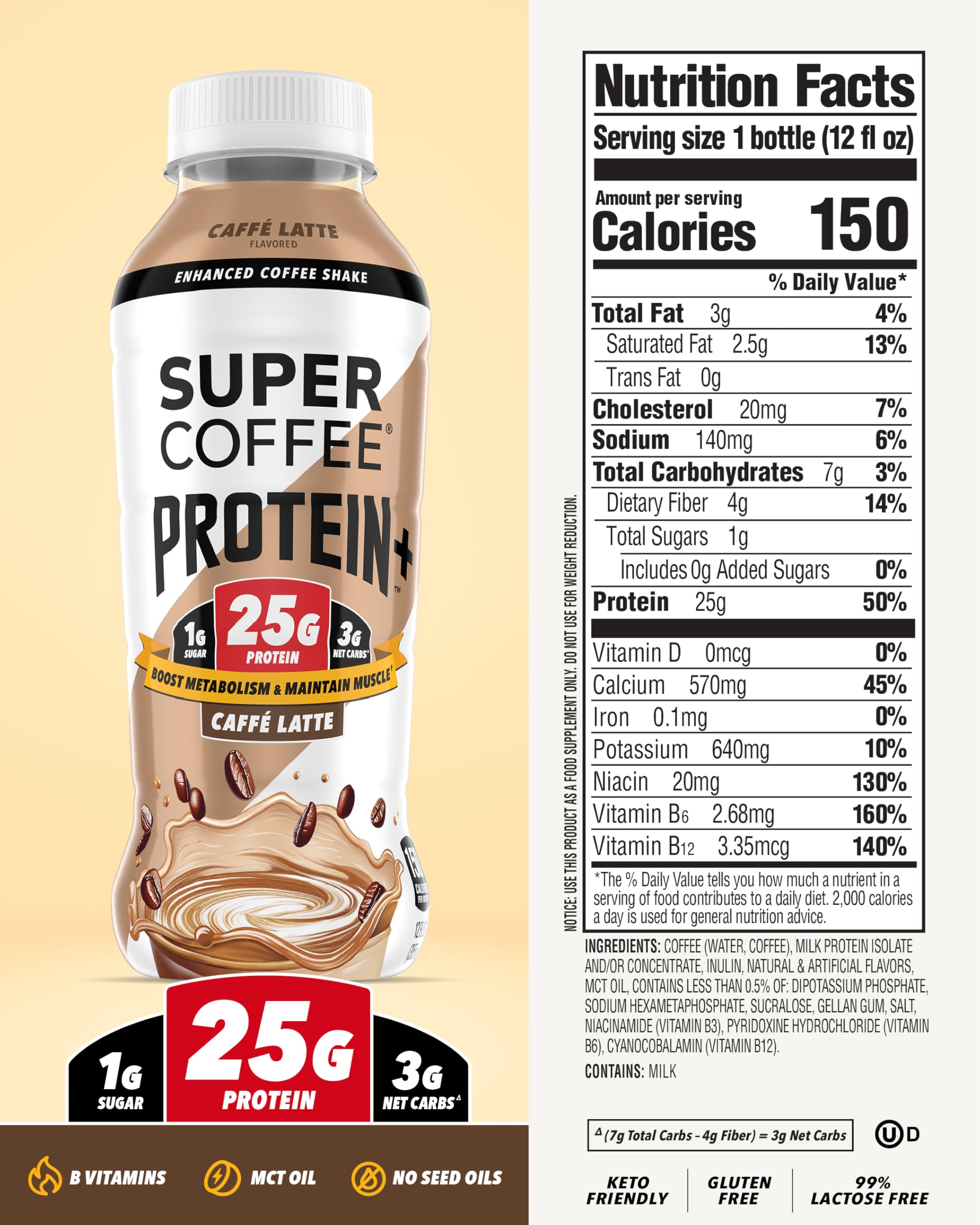 Super Coffee Protein Caffe Latte Protein Coffee 25g Protein 12oz 12Pk product thumbnail 5