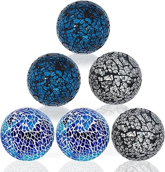 Kesywale 2.4 Inch Small Decorative Orbs Set of 6 Glass Mosaic Sphere Balls Centerpiece Glass Globe for Bowls, Vases and Dining Table Centerpieces Decor A