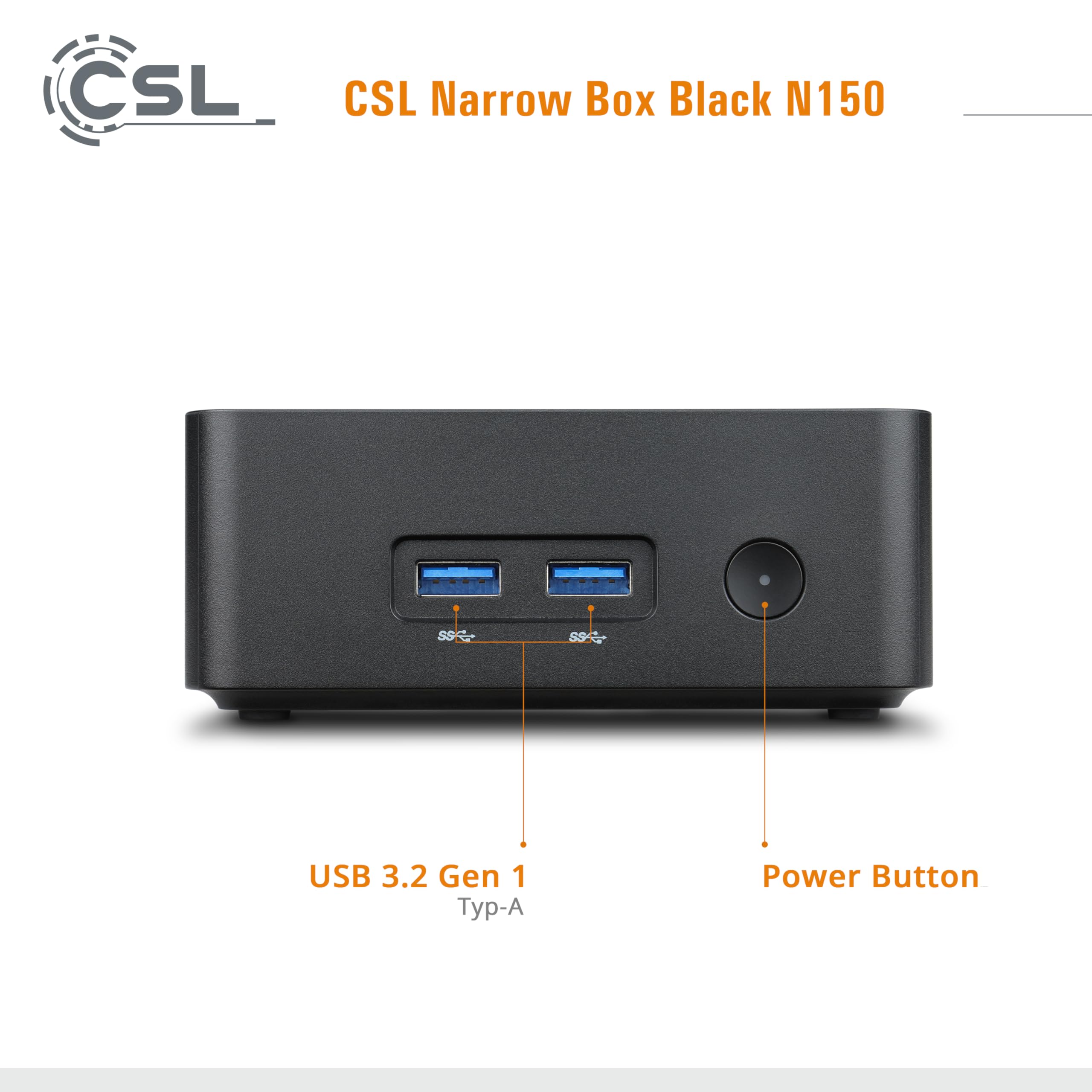 Mini PC CSL Narrow Box Black Windows 11 Home, Intel N150 4X 3600 MHz Turbotakt, 500 GB M.2 SSD, 16 GB DDR4-RAM, Intel UHD Grafik, HDMI 2, USB 3.2, BT 5.2, AX WLAN