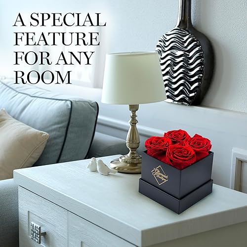 Miniatura 6 de GLAMOUR BOUTIQUE Rosas preservadas en una caja, regalos del día de San Valentín para ella y mamá, decoración de 4 rosas para regalo de cumpleaños,
