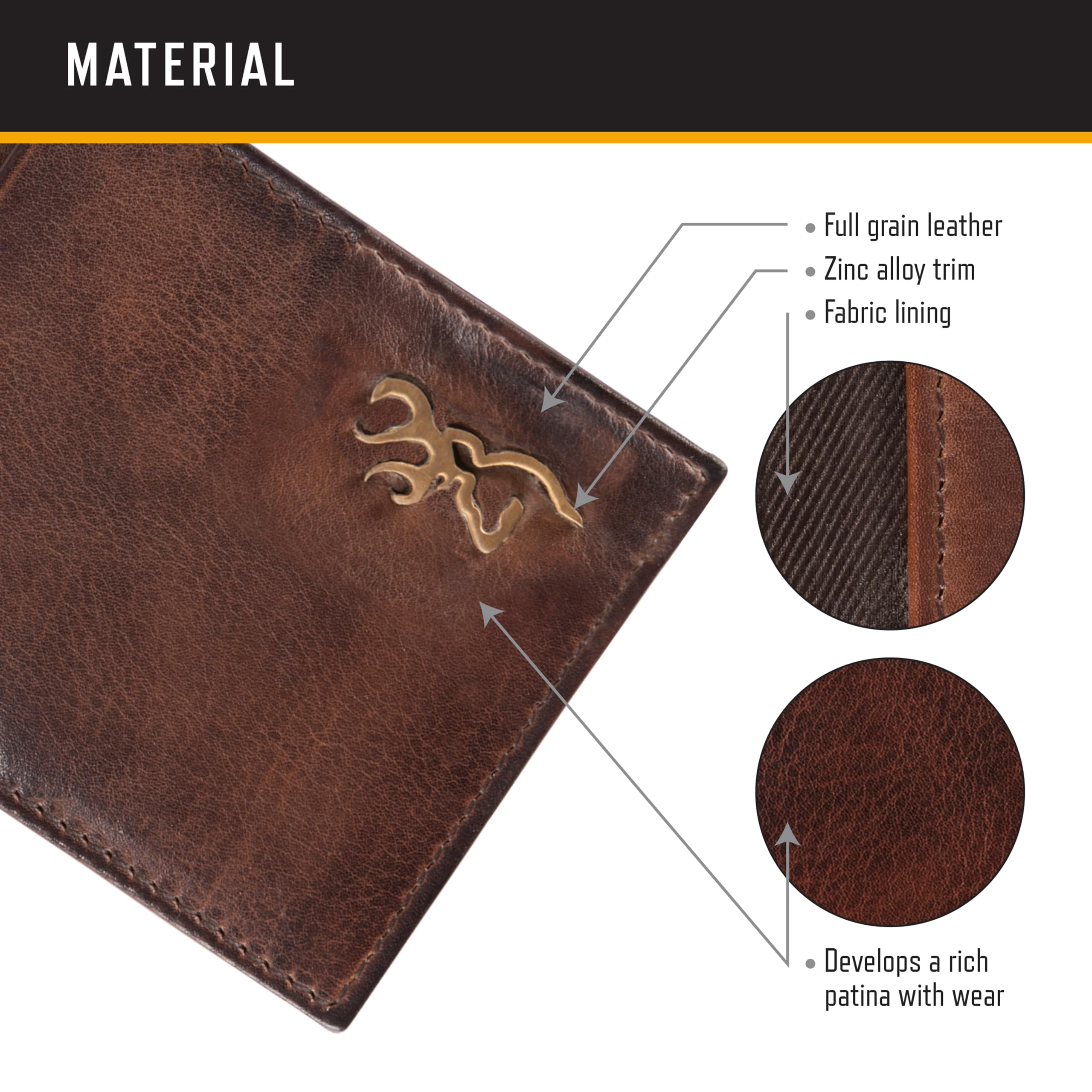 Browning Herren Rugged Brass Buck Wallets, erhältlich in Mehreren Stilen, Brass Buck