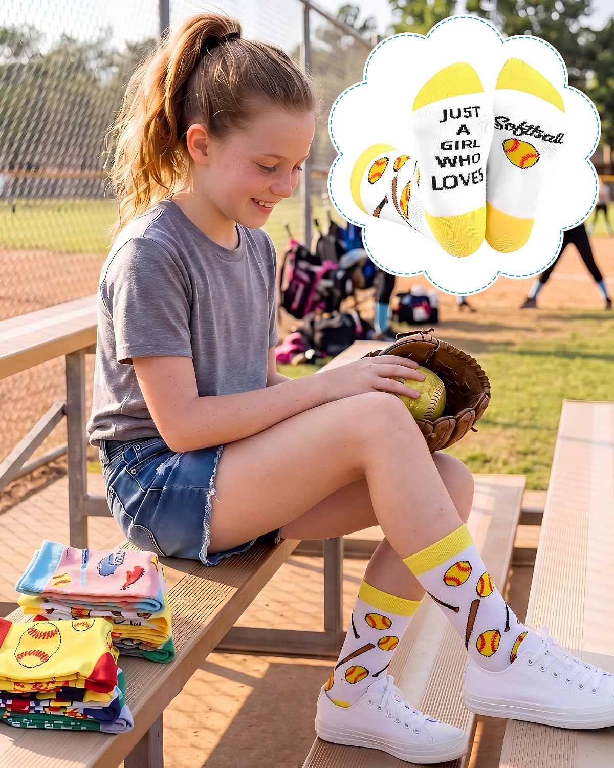 Haysandy 8 Pairs Softball Socks for Girls Funny Athletic Cotton Crew Socks Bulk Softball Gifts for Girls Kids Team Players