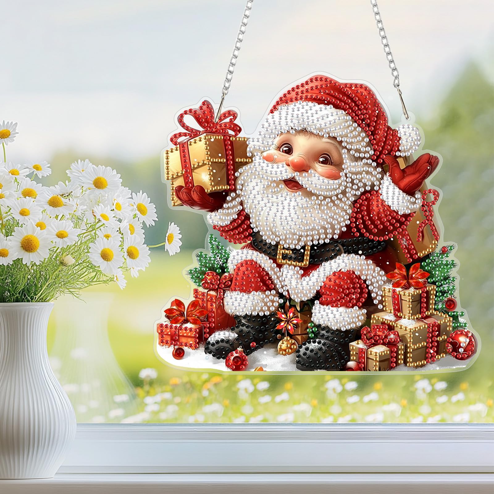 Diamond Painting Weihnachtsmann Anhänger 20x20cm - DIY Diamant Bild Mit Kette Für Dekoration