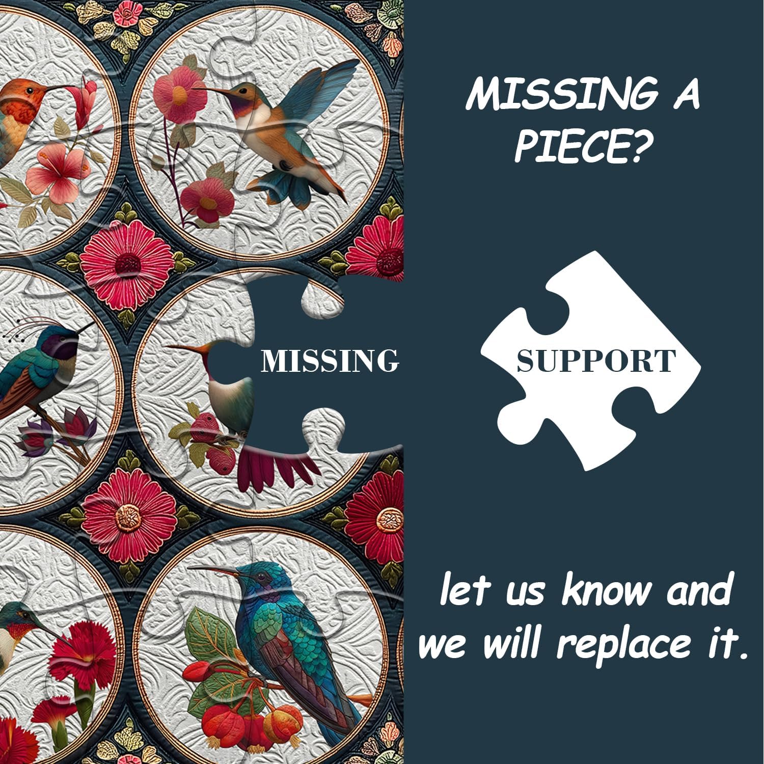 Hummingbird Puzzles for Adults 1000 Pieces, Bird Flower Puzzle Patchwork Art, Hummingbirds Floral Quilt Puzzle, Challenging Jigsaw Puzzles for Adults College