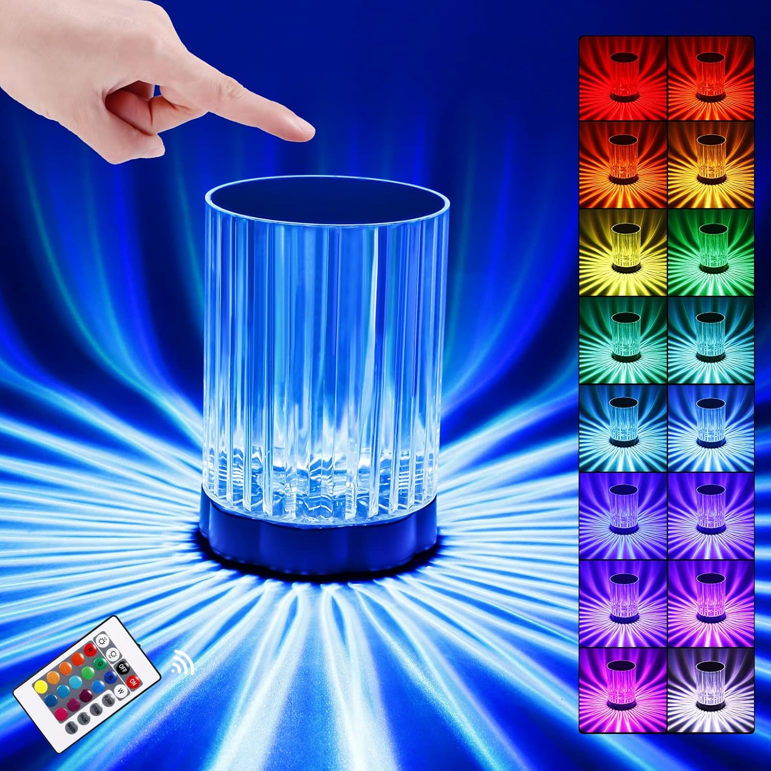Lámpara de mesa RGB, cristal regulable, lámpara de noche LED inalámbrica, con mando a distancia, carga USB, diamante, regalo para Navidad, Año Nuevo (Gatsby)