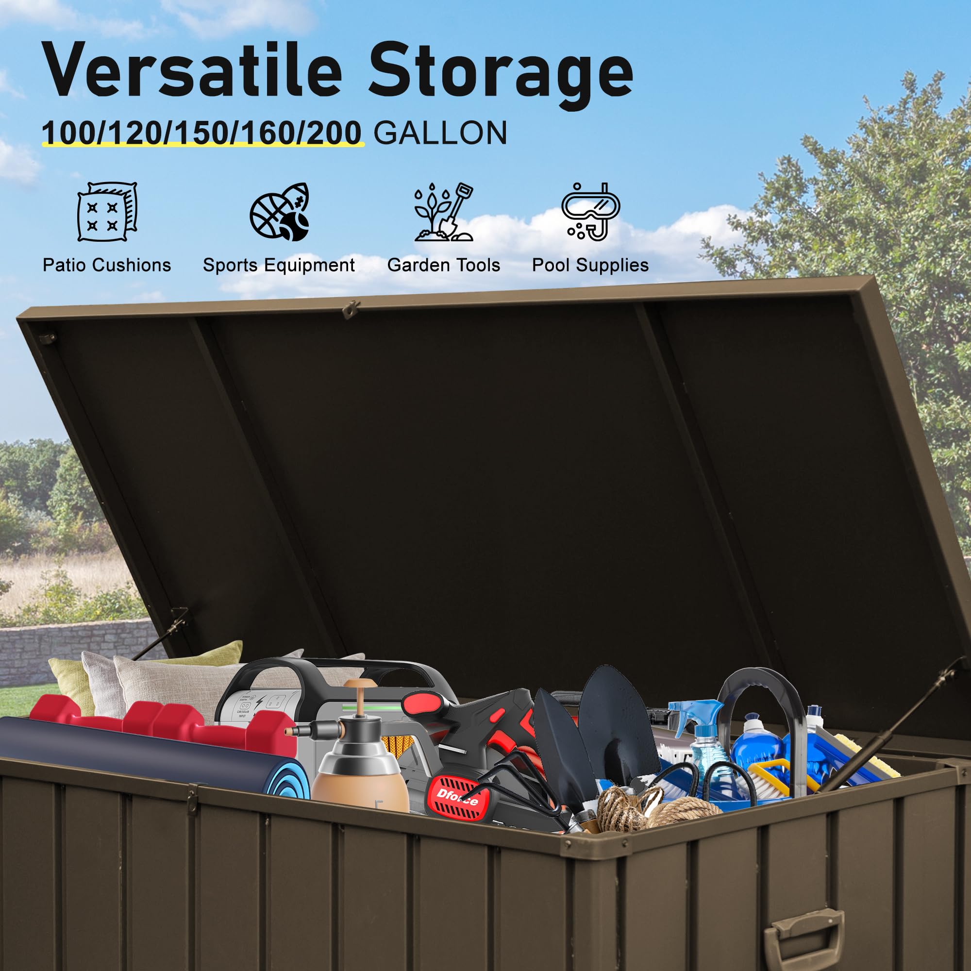 200 Gallon Steel Deck Box Domi 100 Gallon Outdoor Storage Deck Box