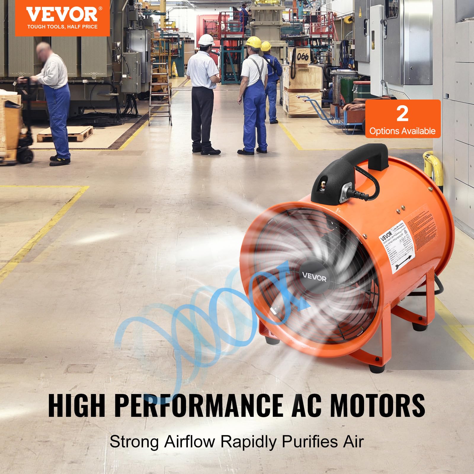 Vevor Bauventilator 300-W-AC-Motor Baugebläse 2830 U/min Baulüfter Gebläse 1720 CFM (2922 m3/h) Axiallüfter 10 m Schlauch Axialgebläse 79 dB Geräuschpegel Industrielüfter IP44 – Bild 2