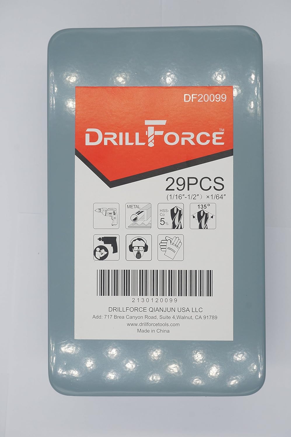 29pcs Cobalt Drill Bits Set, 1/16" - 1/2" in Metal Case