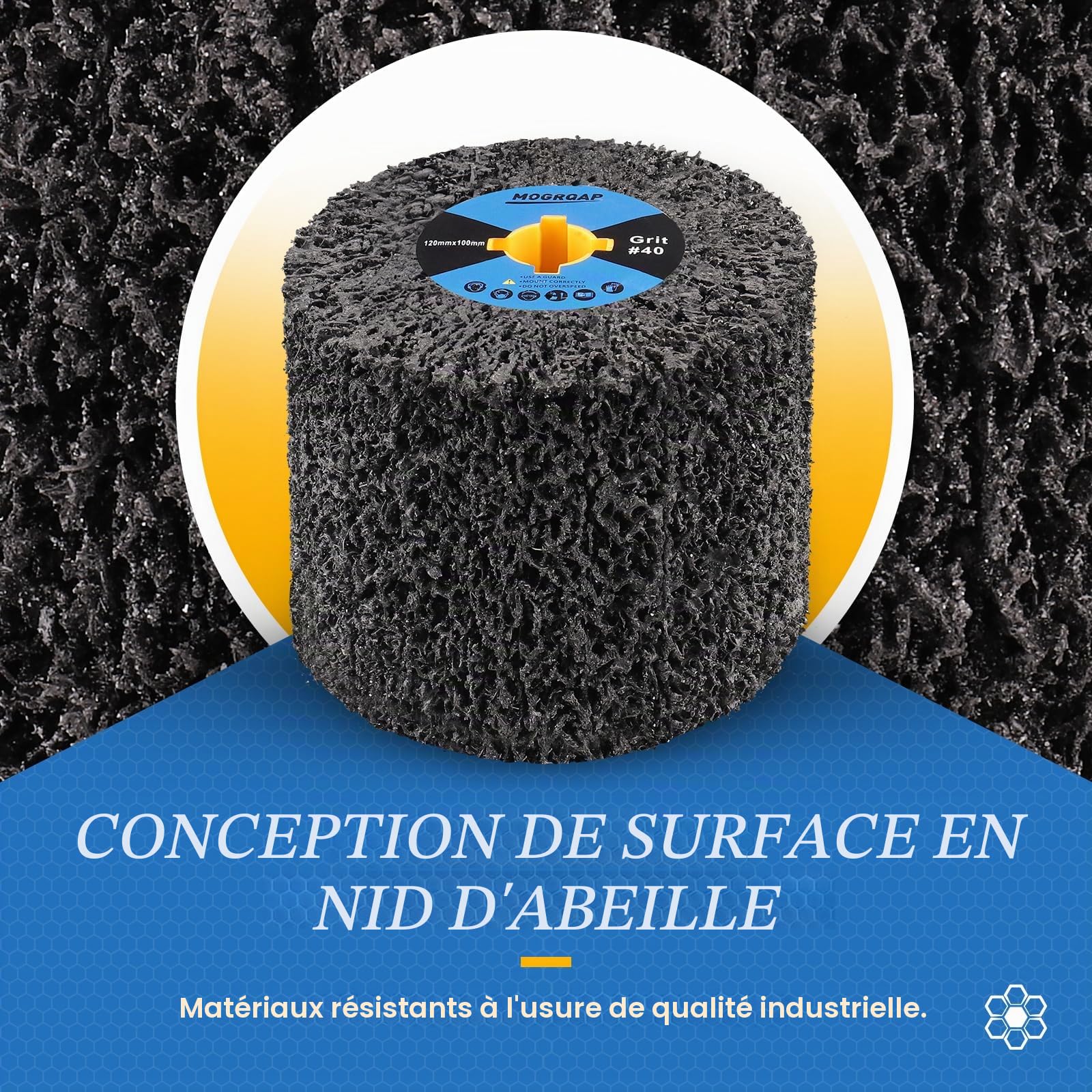 Brosse Rouleau Abrasif 120 x 100 x 19 mm Grain 40, Brosse à Poncer, Rouleaux de Meuleuse Pour le Polissage des Surfaces en Bois et en Métal