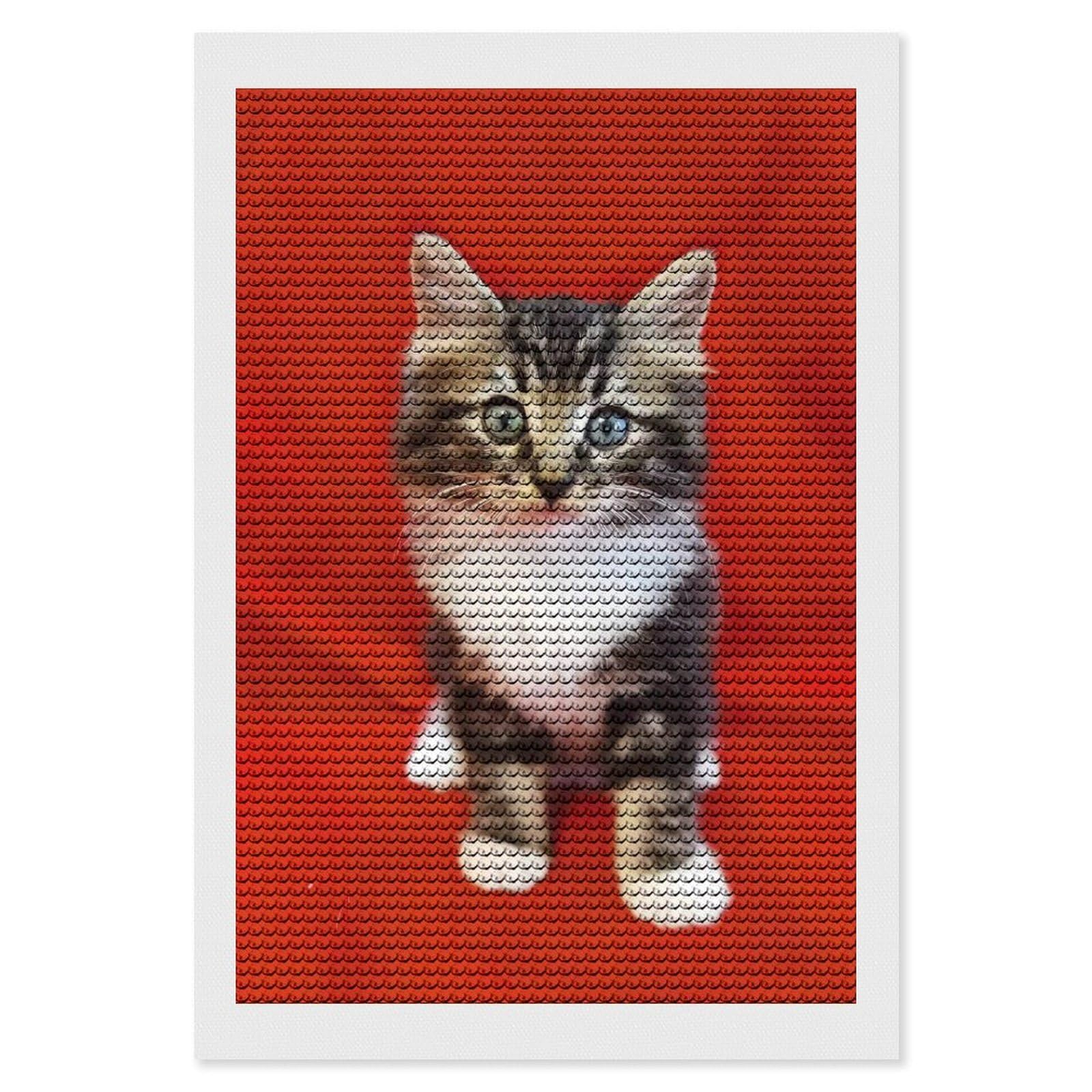 DWVTSLH Cat Red Diamond Painting Kits for Adults, Personalized Diamond Photo Art Full Drill, DIY 5D Diamond Art Painting Kits for Beginners, Home Wall Decor 8"x12"