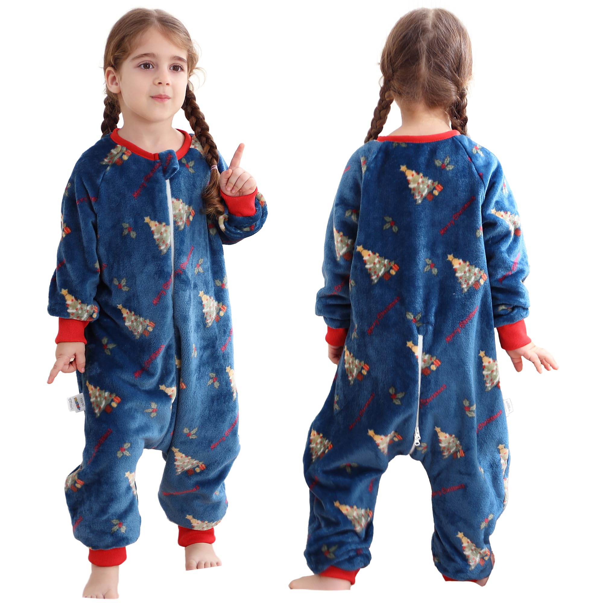HAHASHOW Flannel Sleeping Bag with Legs for Baby 5-6 Years, Xmas Tree