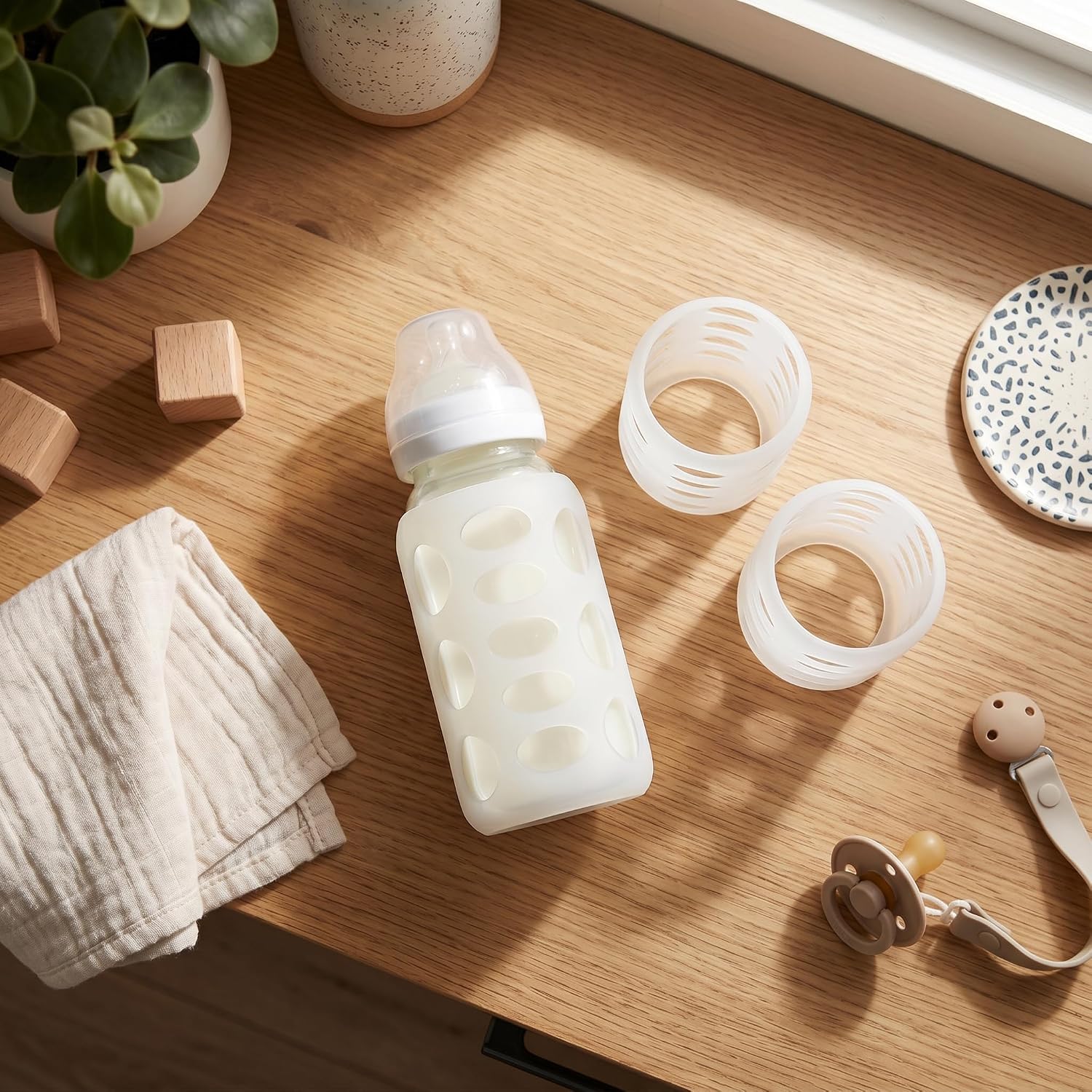 Garosa 3Pcs Silicone Sleeve Glass Milk Bottle Sleeve Silicone Wide Caliber Silicone Thermal Insulation Milk Bottle Cover Baby Supplies
