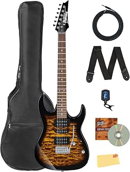 Ibanez GRX70QA RG Gio Electric Guitar - Sunburst | Bundle with Gig Bag, Tuner, Instrument Cable, Picks, Austin Bazaar Instructional DVD, and Polishing Cloth