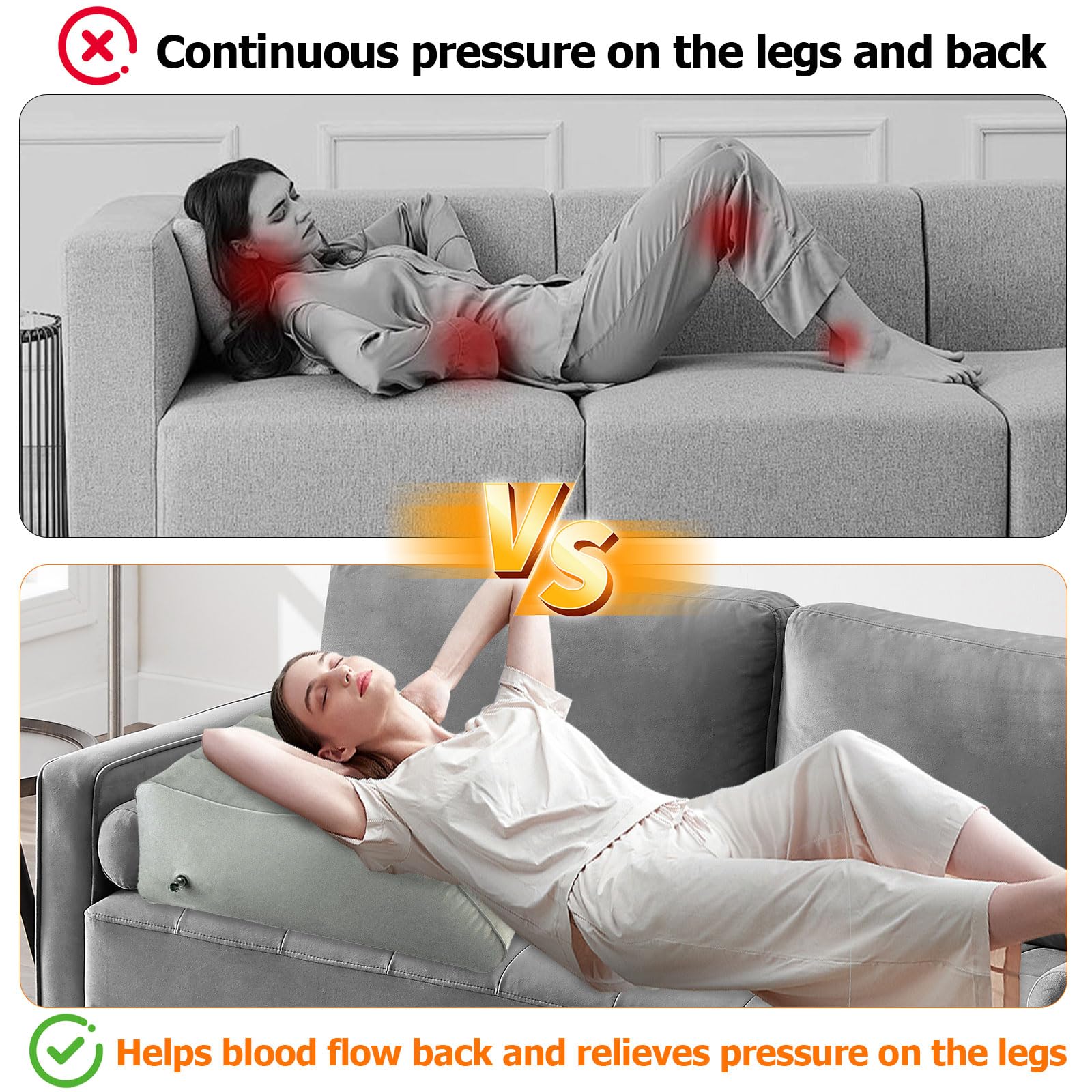 Cuscino per Gambe Dormire, in PVC, Gonfiabile Cuscino Gambe, Con Sacca di Stoccaggio e Pompa Inclusi, Aiuta a Favorire il Sonno e a Migliorare la Circolazione Sanguigna