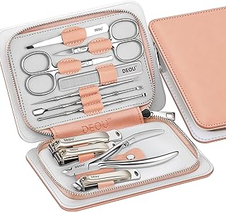 DEOU Professional Nail Set 11 in 1 stainless steel home care nail clippers, men's luxury travel leather sto...