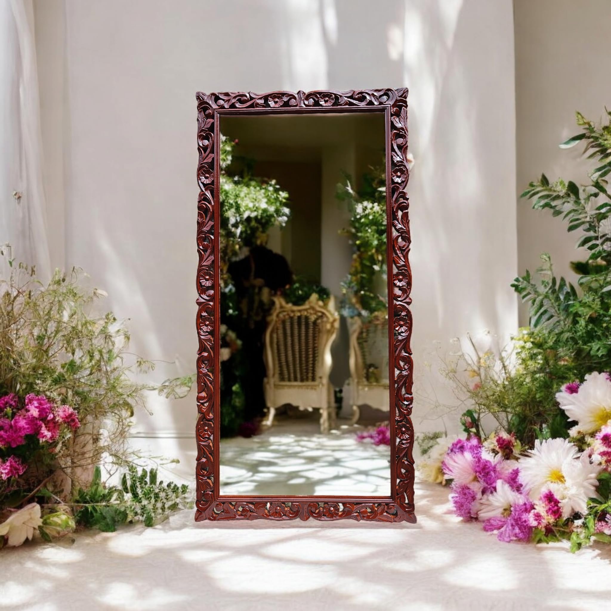 AESTHETIC DECOR 4X2. 5Wooden Carved Wall Mirror Frame Solid Wood, | With Out Mirror | Flower (Walnut,, Rectangular (B0CVWVXHTQ) Amazon Price History, Amazon Price Tracker