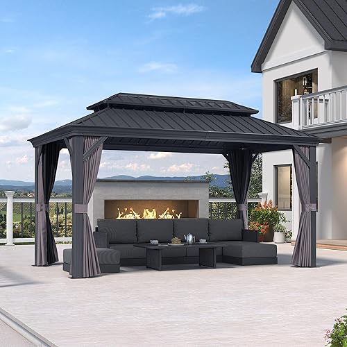 Miniatura 15 de PURPLE LEAF Gazebo grande para exteriores de 12 x 24 pies con acero galvanizado y luz para césped y jardín, glorieta permanente de techo duro, color