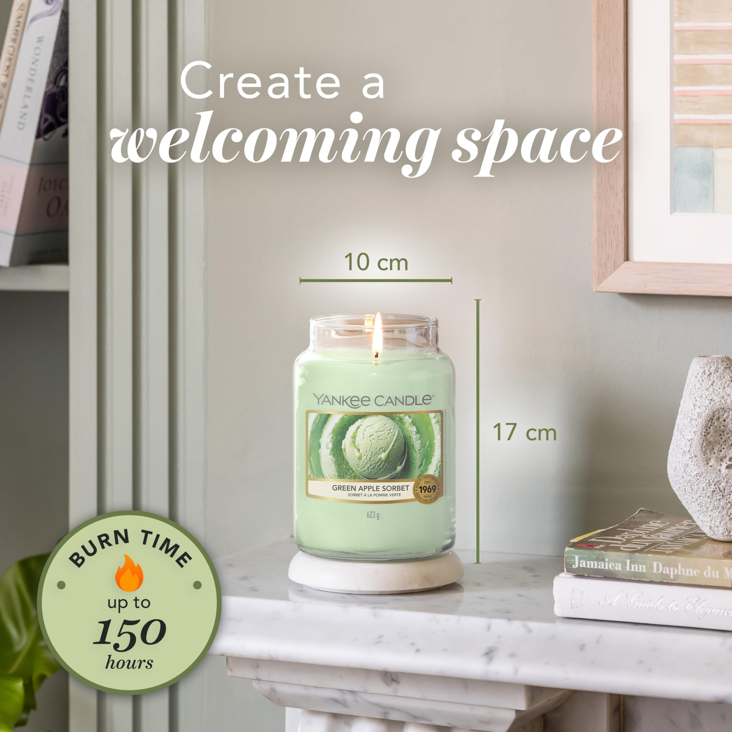 Yankee Candle Świeca zapachowa - duży słoik sorbet zielone jabłko - długie świece: do 150 godzin - prezenty dla kobiet