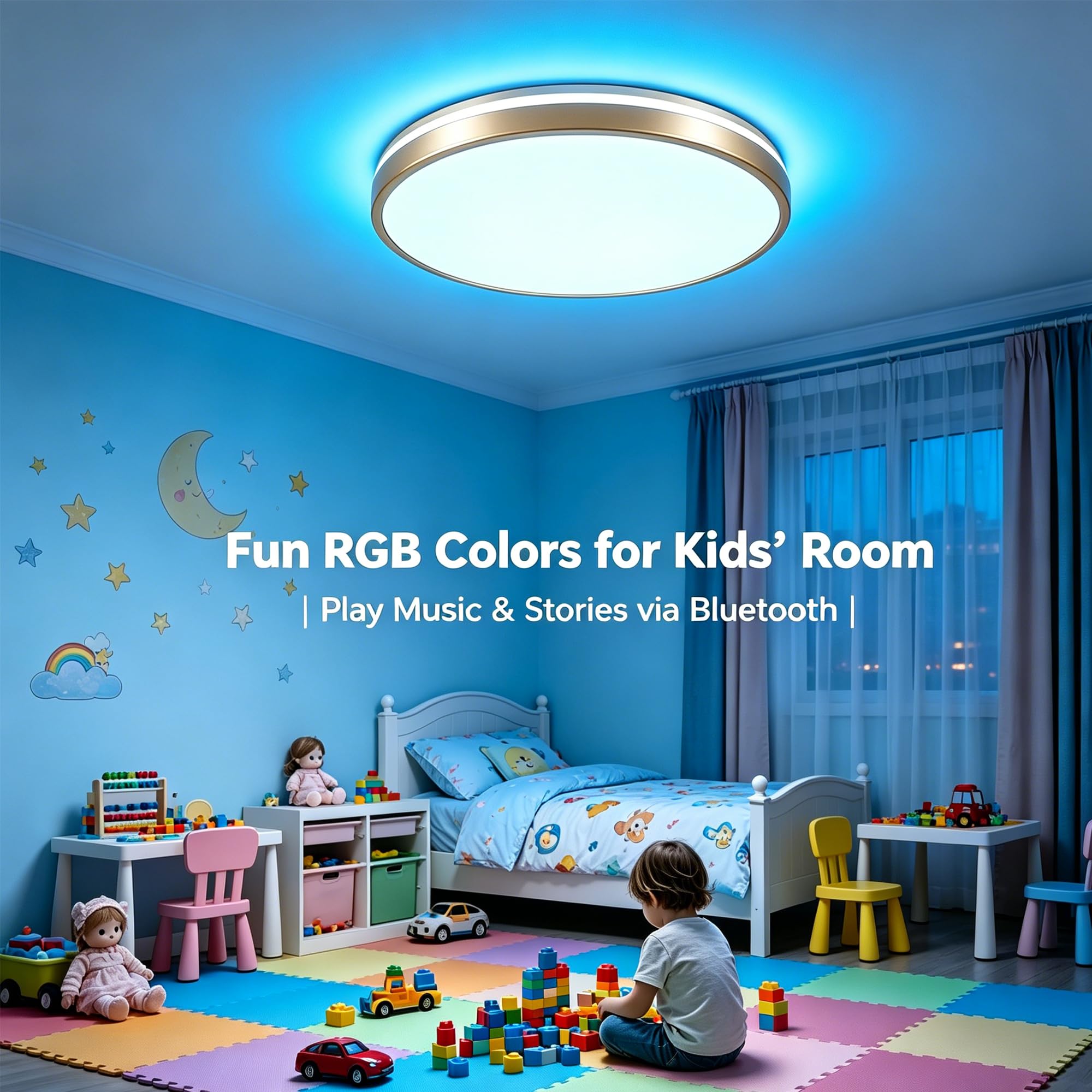 Lampada da Soffitto con Telecomando per le Camerette dei Bambini | 24W, 30CM, Altoparlante Bluetooth, Intensità Luminosa Regolabile, RGB, 3 Temperature di Colore, per la Camera da Letto