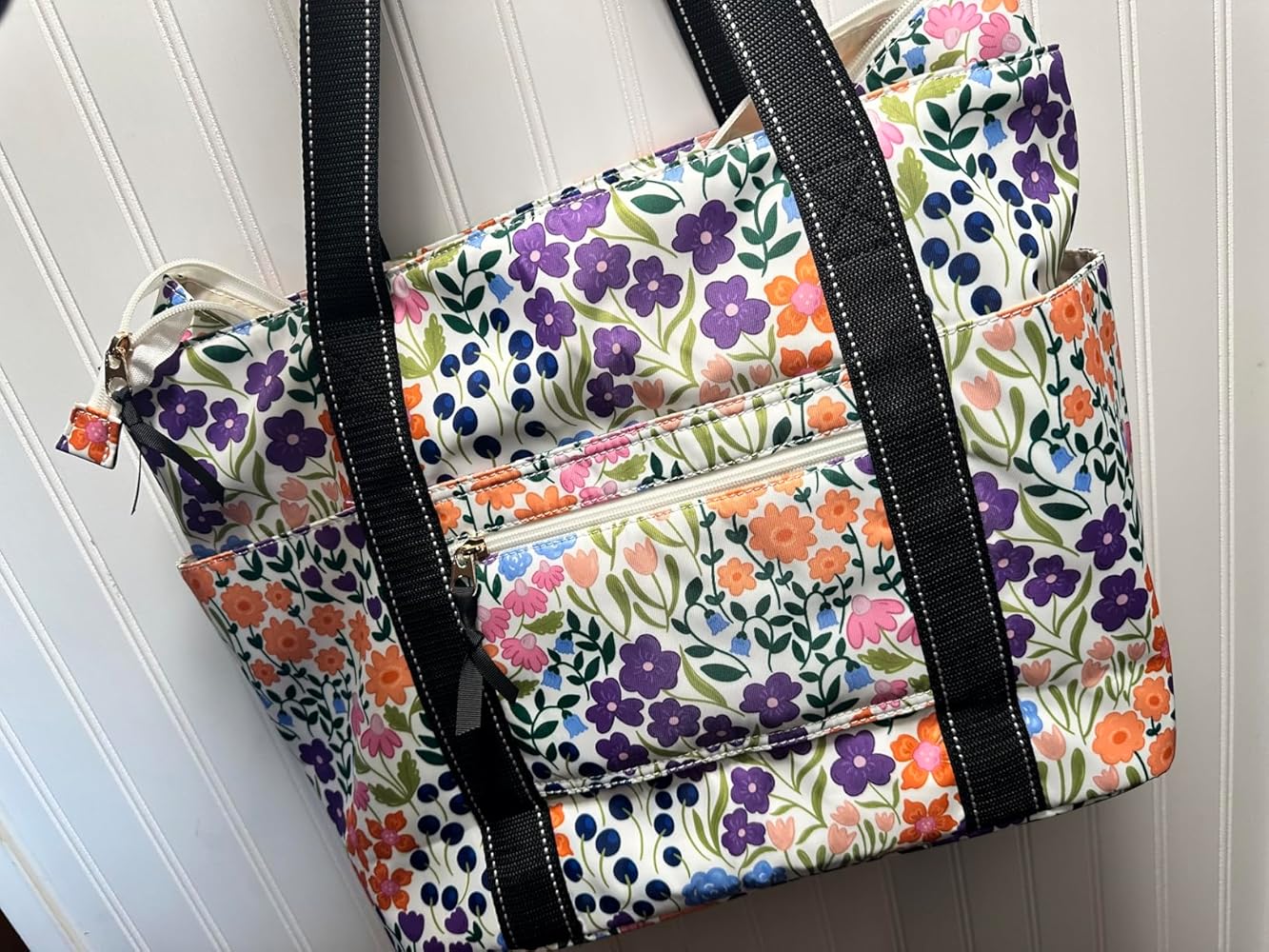 Happie Peppie Tote Bag for Women,Tote Bag with Laptop Compartment and Cup Holder,Shoulder Bag Handbag for Work, Travel, Gym, Nurse Teacher School ,with Multiple Pockets Top Zipper Closure Pastel Flowers