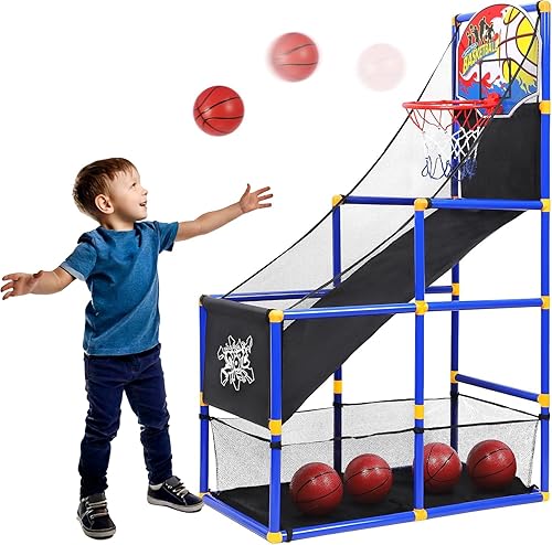 Kiddie Play Toy Basketball Hoop Arcade Game Set with 4