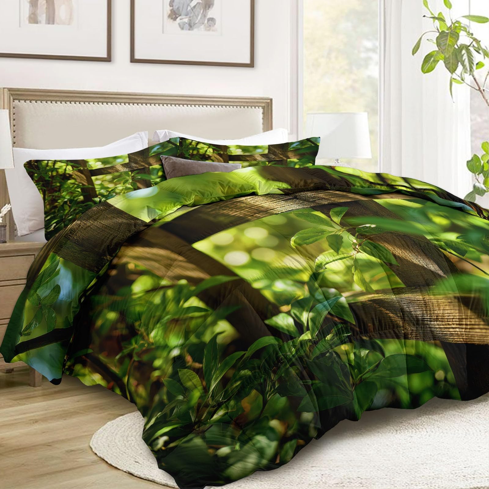 Zestaw pościeli i poszewek na poduszkę 135 x 200 cm zielony płot roślinny 7,5 Tog dwustronna kołdra na wszystkie pory roku, można prać w pralce, hipoalergiczna kołdra z nadrukiem