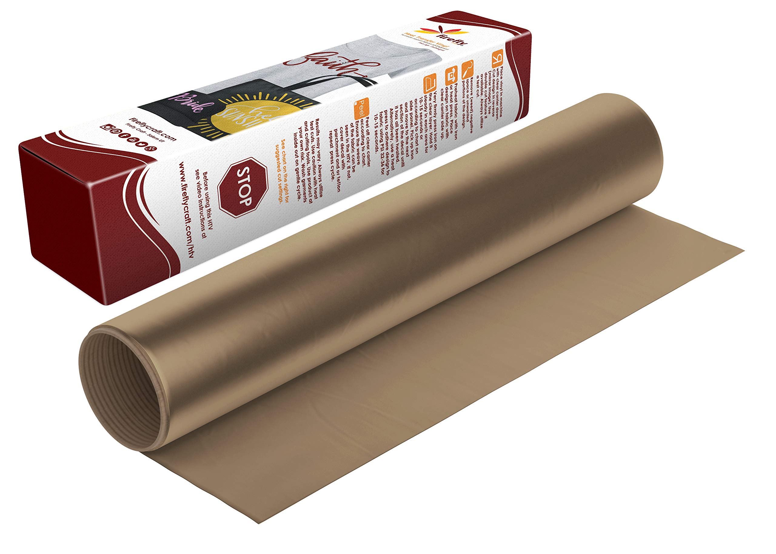 Firefly Craft Regular Tan Heat Transfer Vinyl Sheet | Tan HTV Vinyl | Tan Iron On Vinyl for Cricut and Silhouette | Heat Press Vinyl for Shirts - 12" x 20"