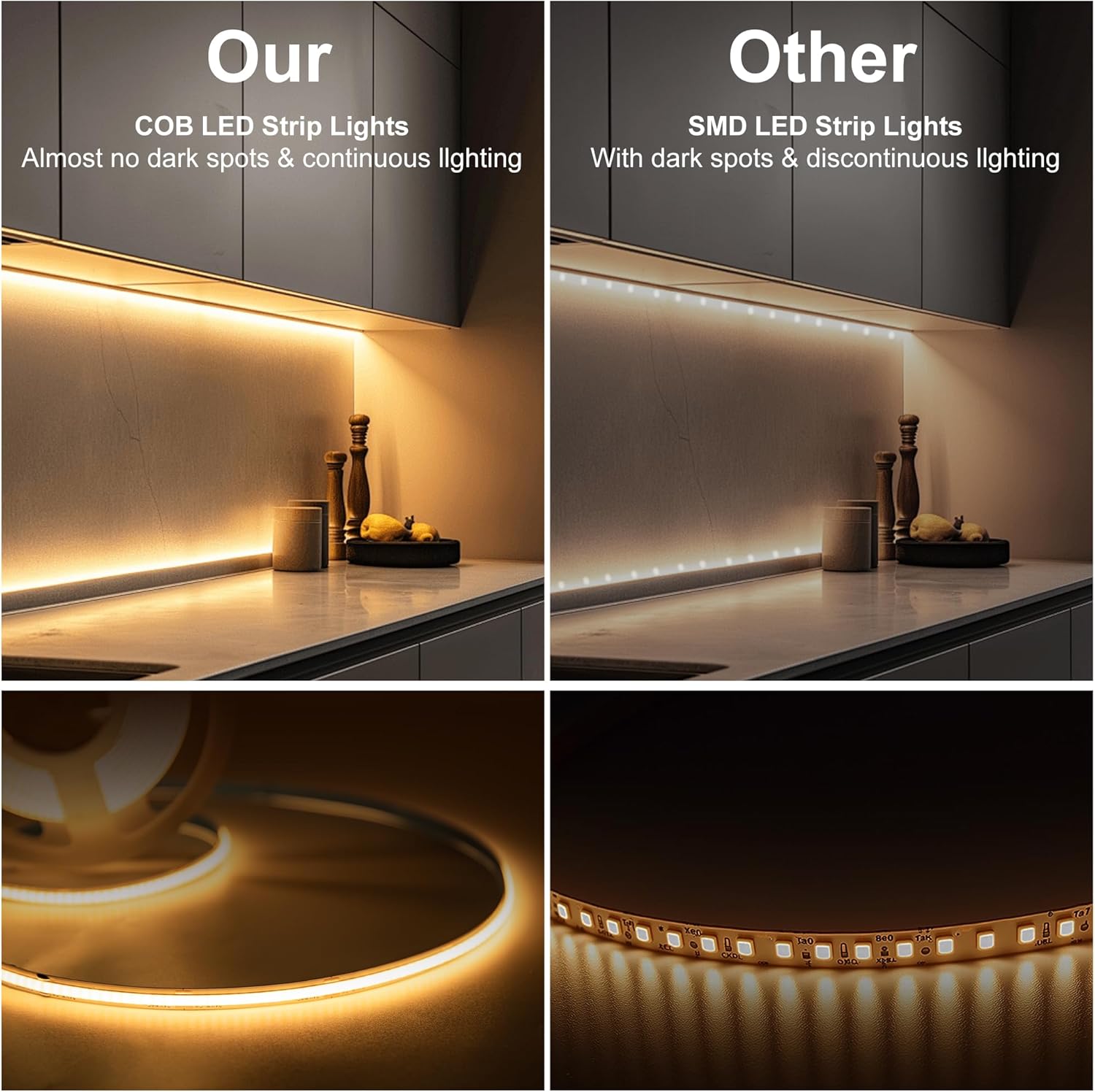 9.84 ft COB LED Strip Lights,Warm White LED Lights for Bedroom with RF Remote,Ultra Bright 24V Cabinet Strip Lighting with Remote Control, Ambient Mood Lighting for DIY Mirror, Nightstand, Kitchen