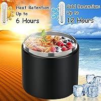 Vista 5 de 19oz Insulated Vacuum Food Jar with Buckle Lid Wide Mouth Soup Thermo for Hot Food Kids Leakproof Stainless Steel Lunch Container- Black-1Pack Negro