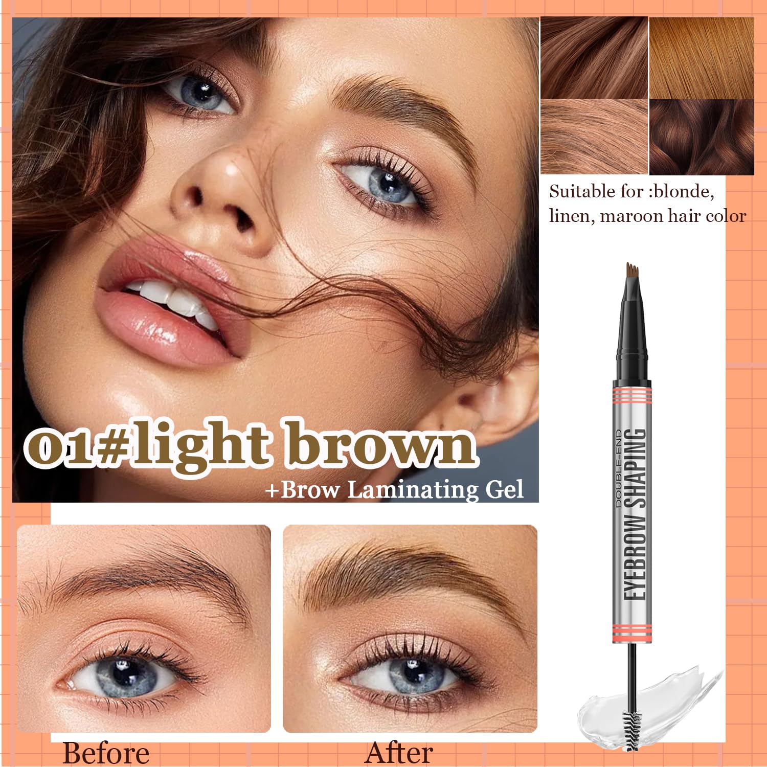 Eyebrow Pencil with Eyebrow Gel, Ruicen Microblading Eyebrow Pen 2-in-1 Eyebrow Pen with 4 Fork Tip - Image 4