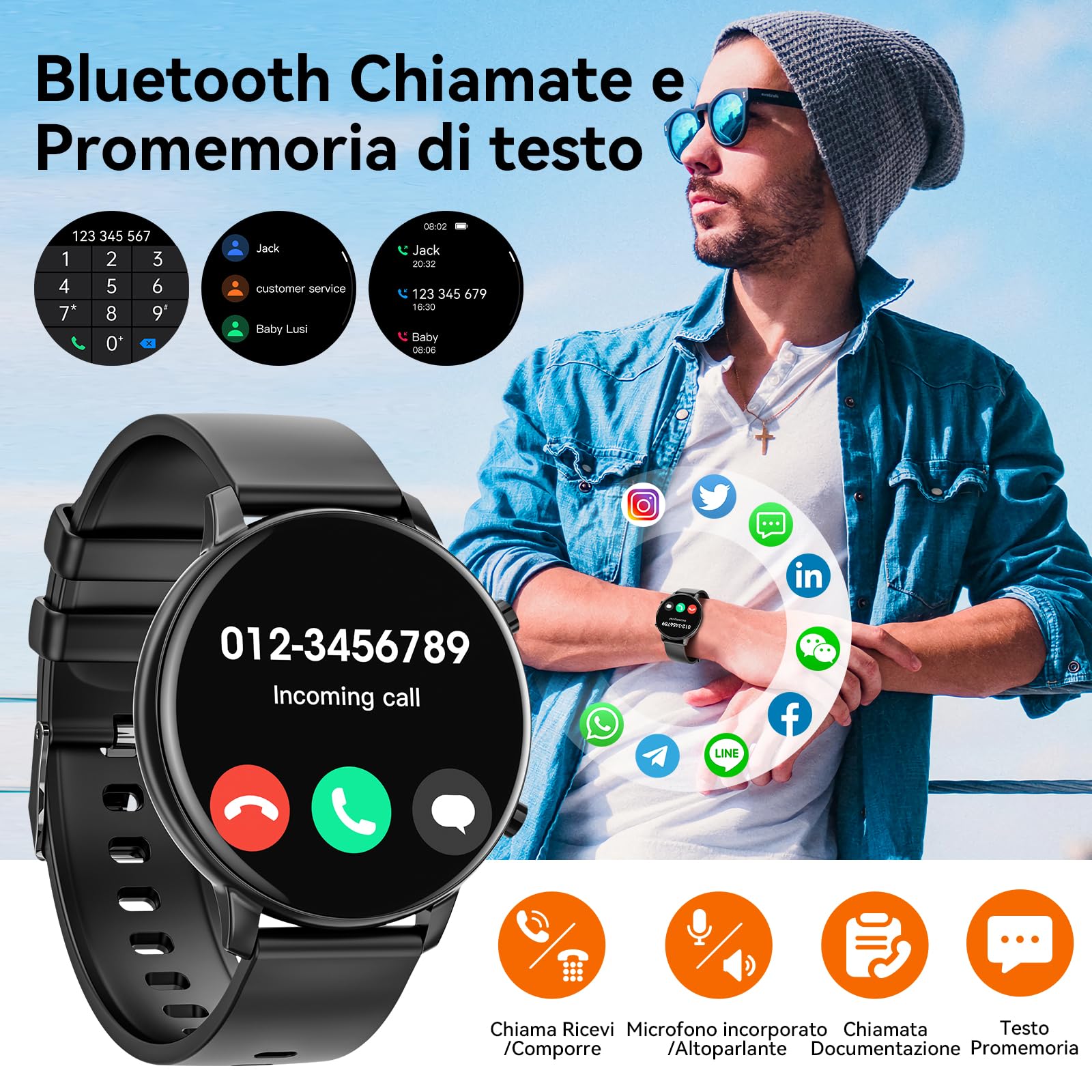 Hwagol Smartwatch Uomo Donna, Round Waterproof Fitness Tracker 140+ modalità Sportive Orologio Smartwatch con Contapassi/Cardiofrequenzimetro/SpO2/Cronometro per Android iOS