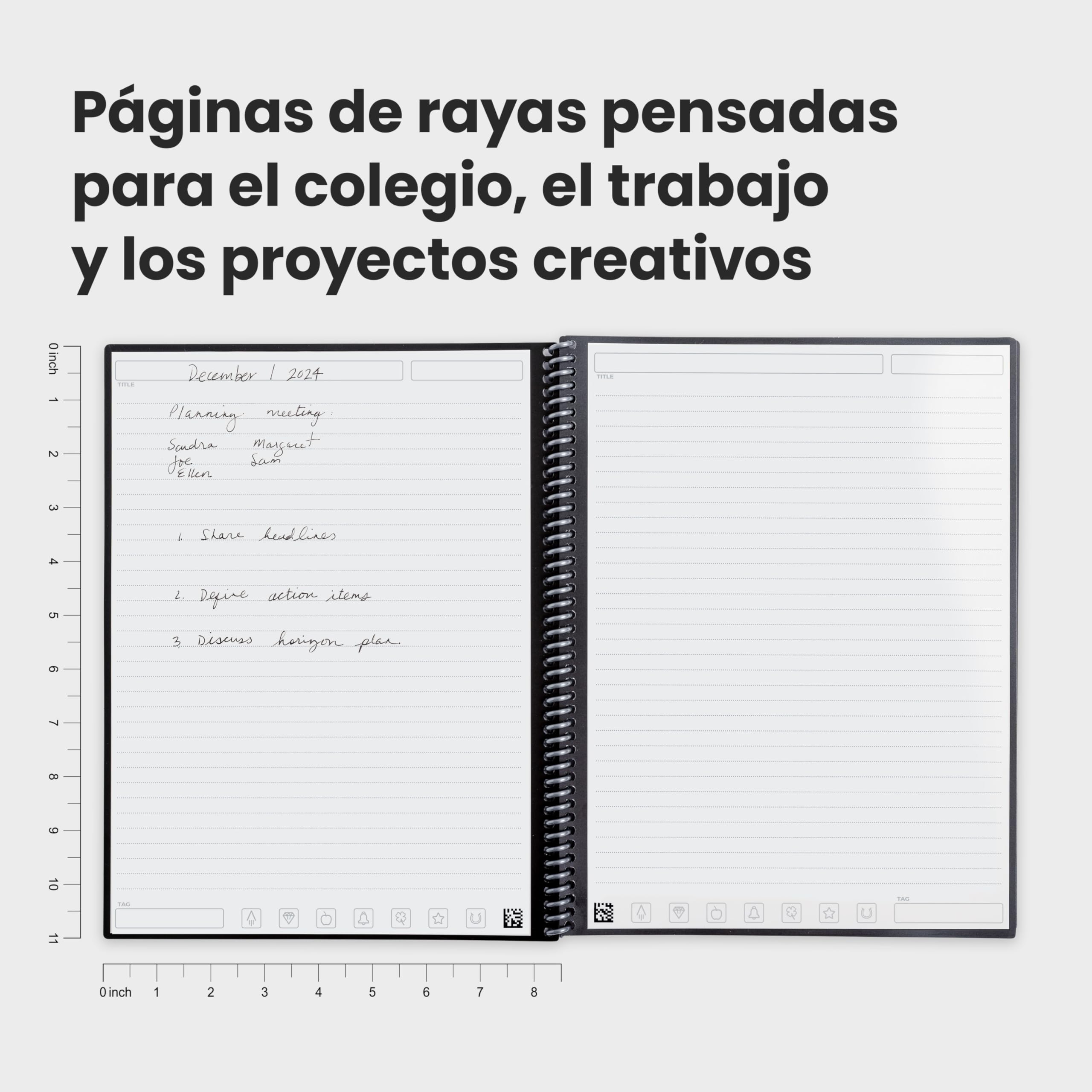 Rocketbook Core Cuaderno Espiral Reutilizable, Tamaño A4 21 cm x 29,7 cm, Negro - Páginas de Rayas, Conexión a App, Borrable, Tapa Duradera, para el Colegio, el Trabajo y los Proyectos Creativos