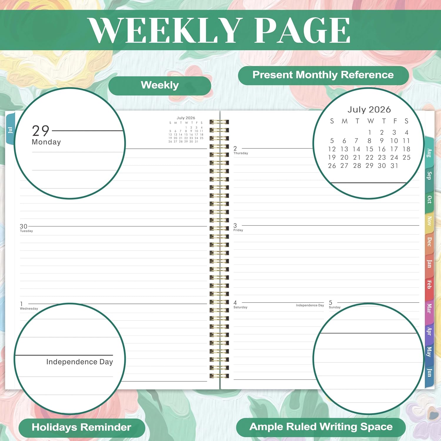 2026-2027 Planner - From JUL 2026 to JUN 2027, 9" x 11", Weekly and Monthly Calendar 26-27, Academic Planner 2026-2027 with Colorful Monthly Tabs, Inner Pocket, Twin-Wire Binding - Image 4