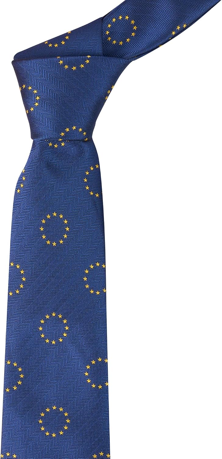 King & Priory EU European Union Navy Blue Herringbone Embroidered Tie