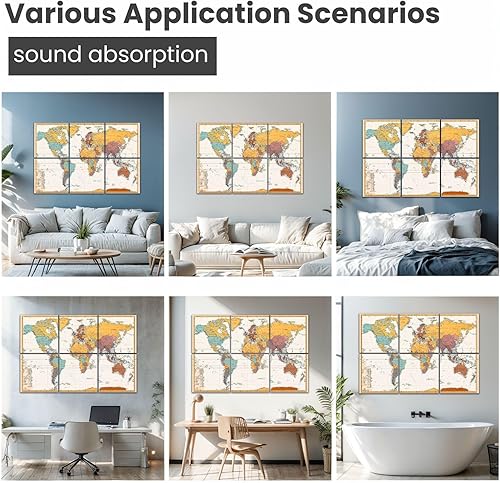 Miniatura 7 de Paneles acústicos artísticos antiguos de color retro con mapa político del mundo están separadas claramente, paquete de 6 paneles de pared