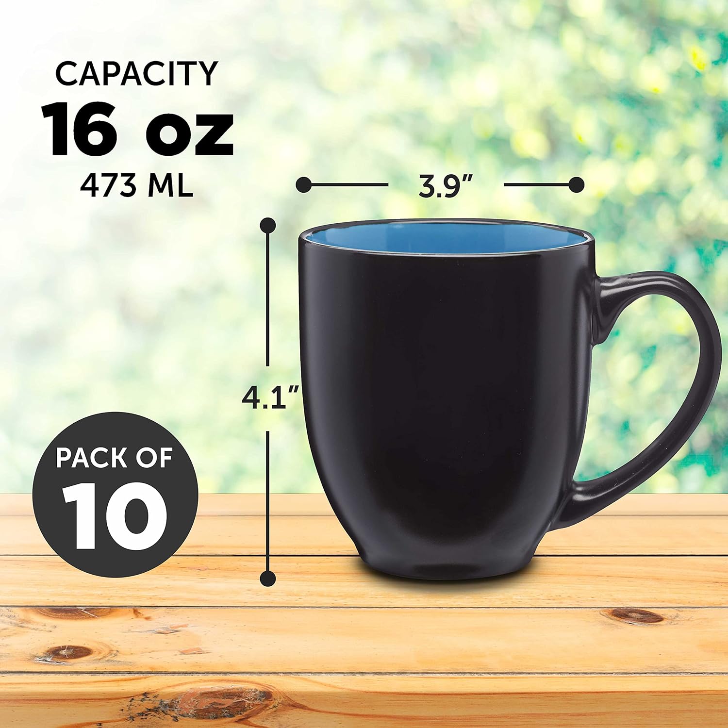 DISCOUNT PROMOS Bistro Coffee Mugs 16 oz. Set of 10, Bulk Pack - Great for Coffee, Tea, Cocoa, Diner and Everyday Use- Blue