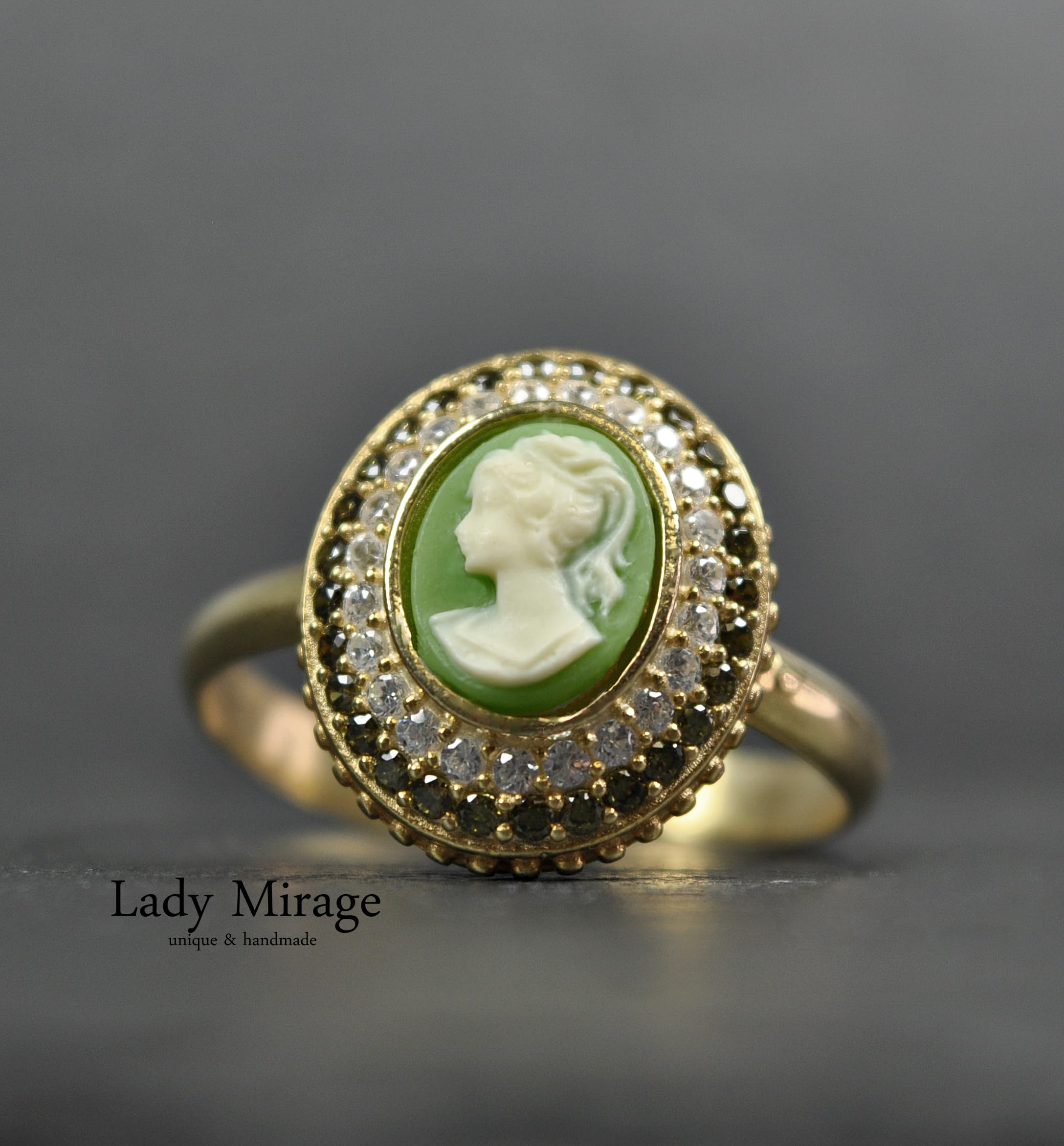 925 Silber Ohrhänger - Hängend - 14k Vergoldet - Lady Kamee - Vintage - Kamee - Antik - Zirkonia - Gemme - Jugendstil - Geschenk für Frauen - Geburtstagsgeschenk - Schmuck-Geschenk