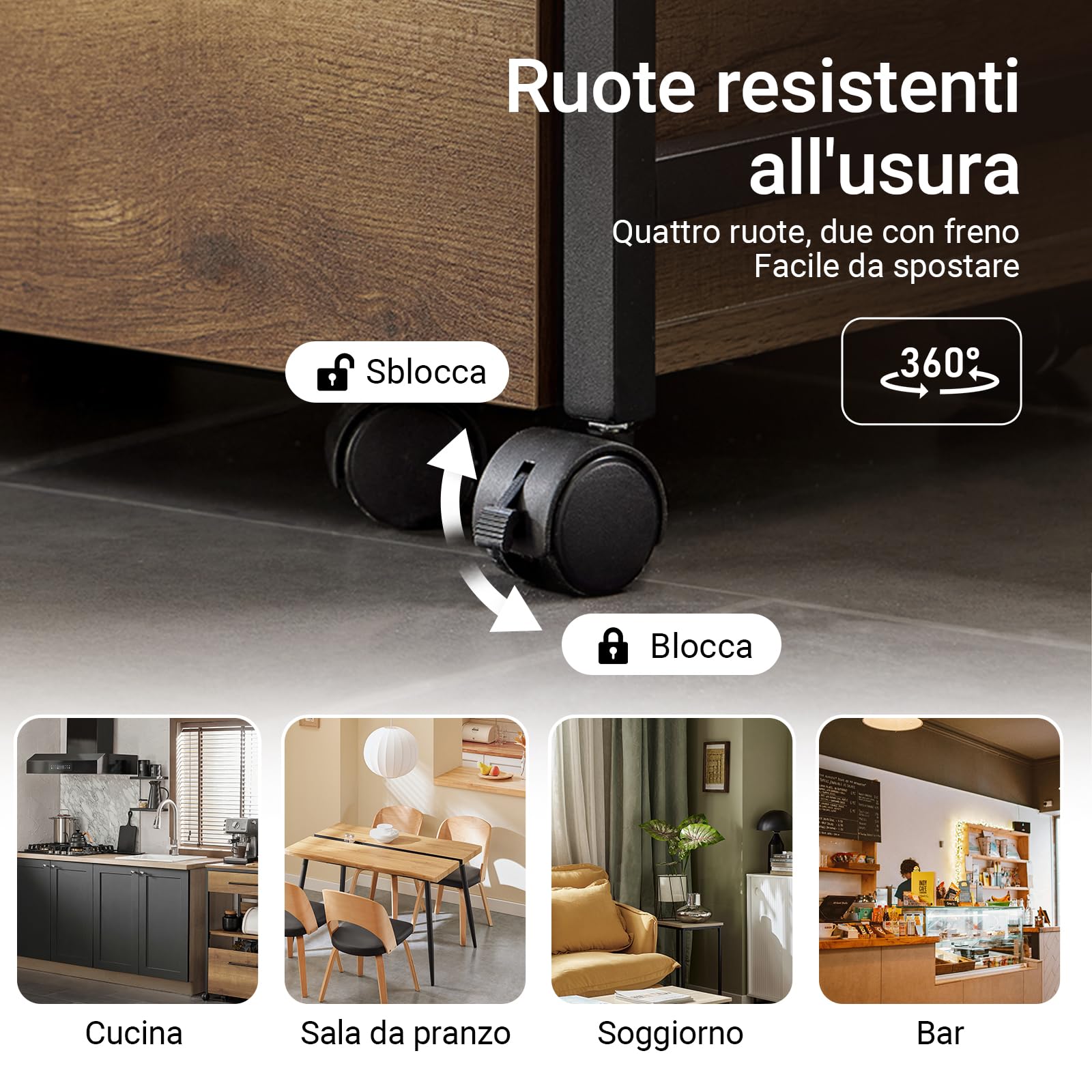 SoBuy Carrello da cucina con cassa contenitore rimovibile, carrello su ruote/serving cart/bar cart stile vintage, LxAxP ca. 60×90×45 cm FKW118-PF