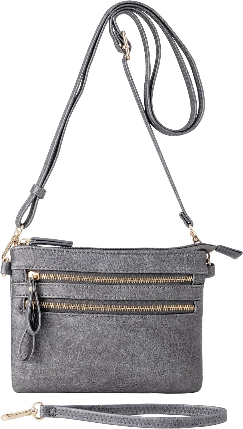 B BRENTANO Vegan Mini Multi-Zipper Crossbody Handbag Purse with Tassel Accents