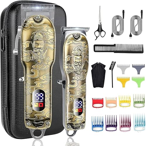 Suttik Juego de cortapelos profesional para hombre, recortadora de barba con funda, cortapelos inalámbricos para corte de pelo, recargable, pantalla