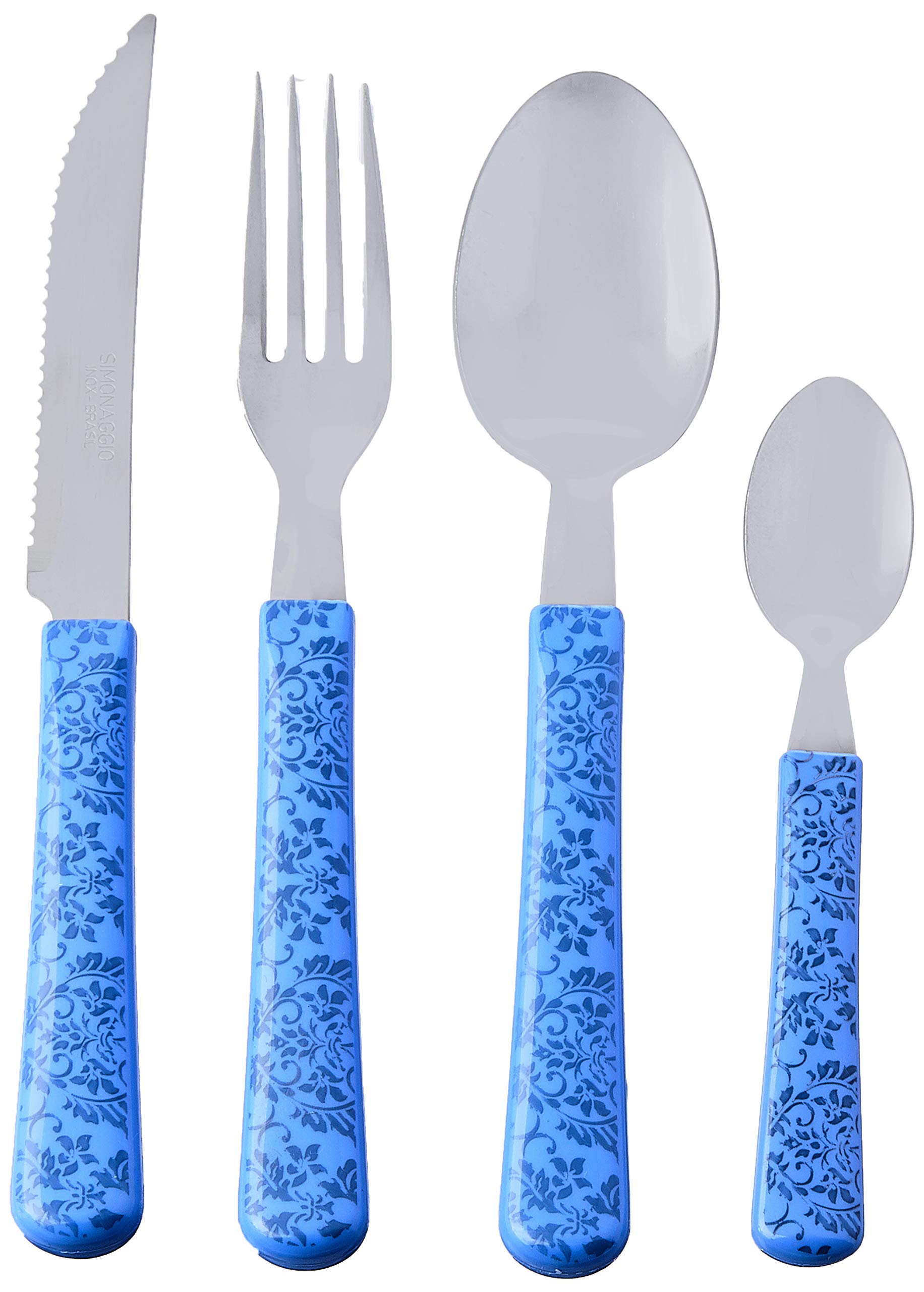 Simonaggio 1330/24-14PV 24 Piece Sintonia Provence Decor Flatware Set, Stainless Steel, Blue