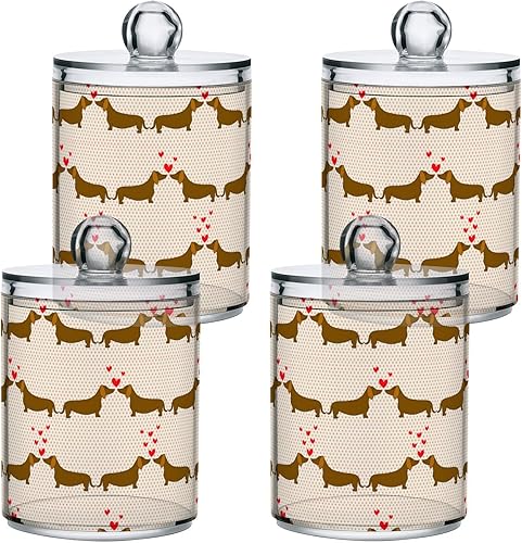 Miniatura 2 de MCHIVER Lindo perro salchicha para parejas y perros, organizador de recipientes de baño, paquete de 2 tarros de plástico transparente con tapas,