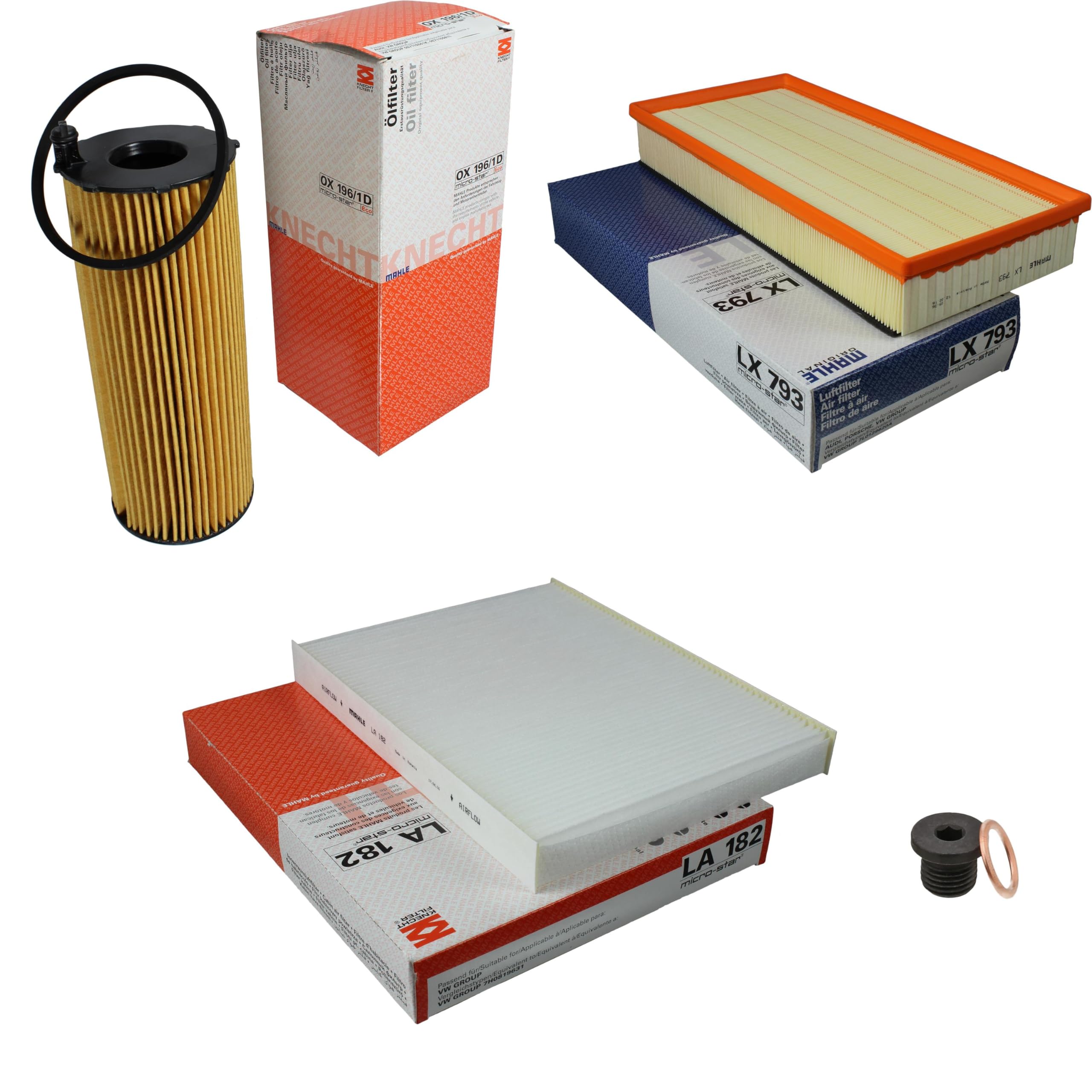 Paquete de inspección Kit de mantenimiento con filtro de aceite OX 196/1D, filtro de aire LX 793, filtro de cabina LA 182, tornillo de cierre