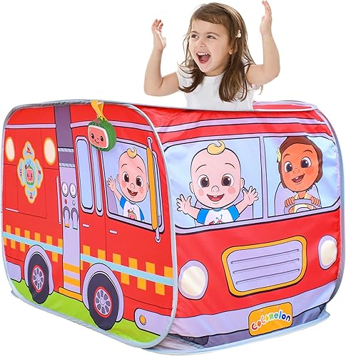 CoComelon - Camión de bomberos musical oficial - Tienda de campaña desplegable para niños pequeños y niños  Llavero musical extraíble reproduce