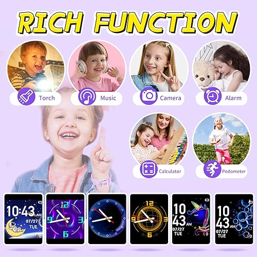 Miniatura 5 de Vakzovy Reloj inteligente para niños y niñas, reloj inteligente para niños de 4 a 12 años con 24 juegos, cámara HD, reproductor de música,